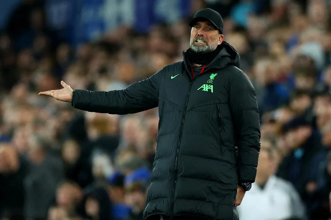 FILE PHOTO: Soccer Football - Premier League - Everton v Liverpool - Goodison Park, Liverpool, Britain - April 24, 2024 Liverpool manager Juergen Klopp REUTERS/Carl Recine