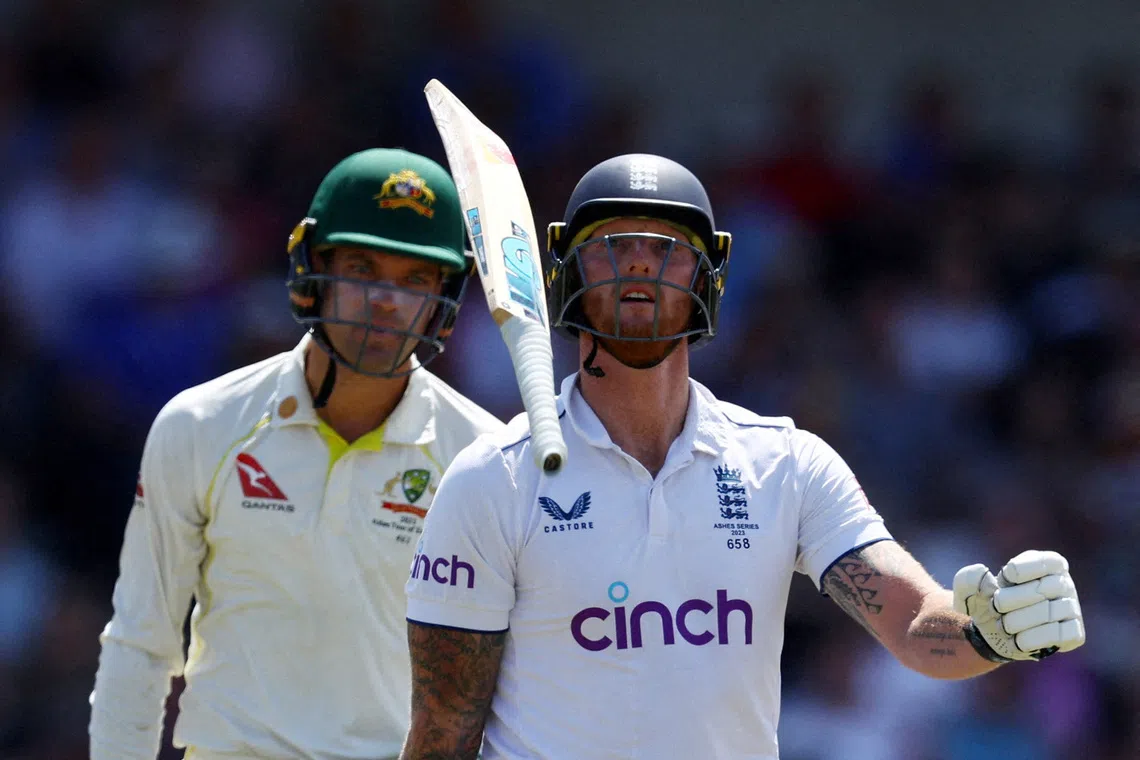 Cricket - Ashes - Third Test - England v Australia - Headingley Cricket Ground, Leeds, Britain - July 7, 2023 England's Ben Stokes reacts after being caught out by Australia's Steve Smith off the bowling of Todd Murphy as Alex Carey looks on Action Images via Reuters/Lee Smith