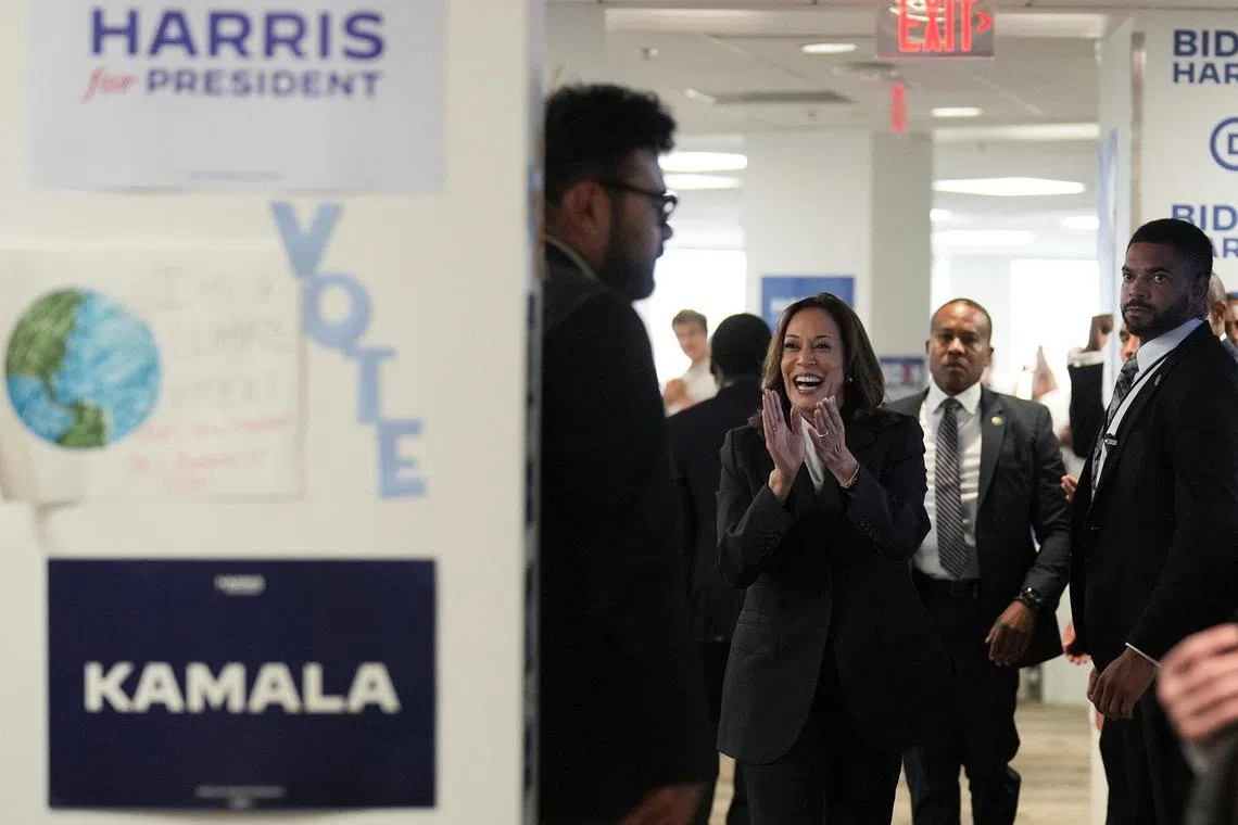 US vice-president Kamala Harris arrives at her presidential campaign headquarters in Wilmington, US, on July 22.