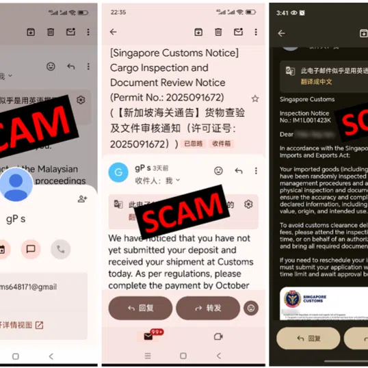 Two new parcel scam variants have recently emerged, with fraudsters posing as Singapore Customs officers to trick victims.