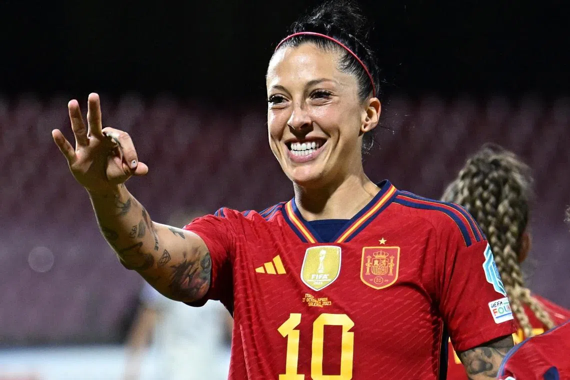 Spain forward Jennifer Hermoso jubilant after scoring the winner during the Women's Nations League match against Italy on Friday.