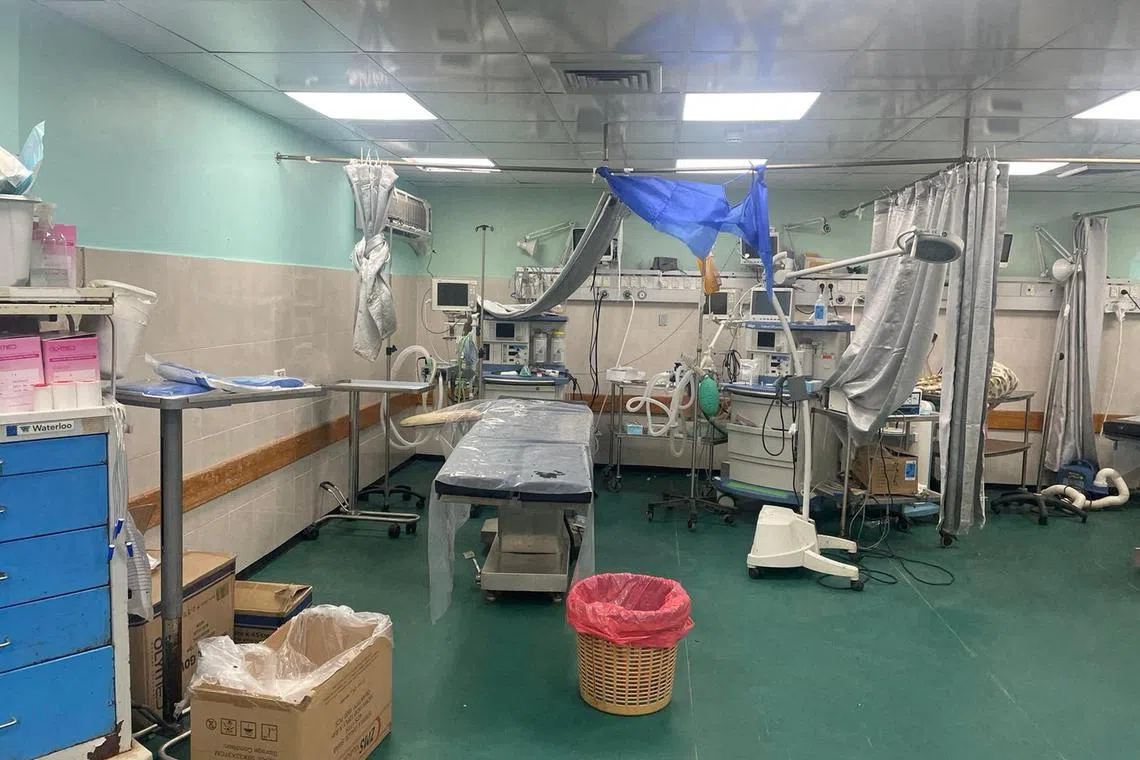 A makeshift operating theater area inside Al-Shifa hospital during the Israeli ground operation around the hospital, in Gaza City, on Nov 12.
