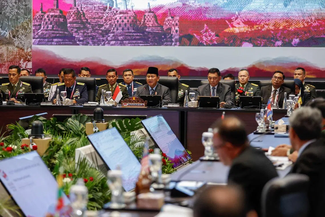 Indonesian Defence Minister Prabowo Subianto (centre) speaks during the opening session of the 17th Asean Defence Ministers' Meeting in Jakarta.