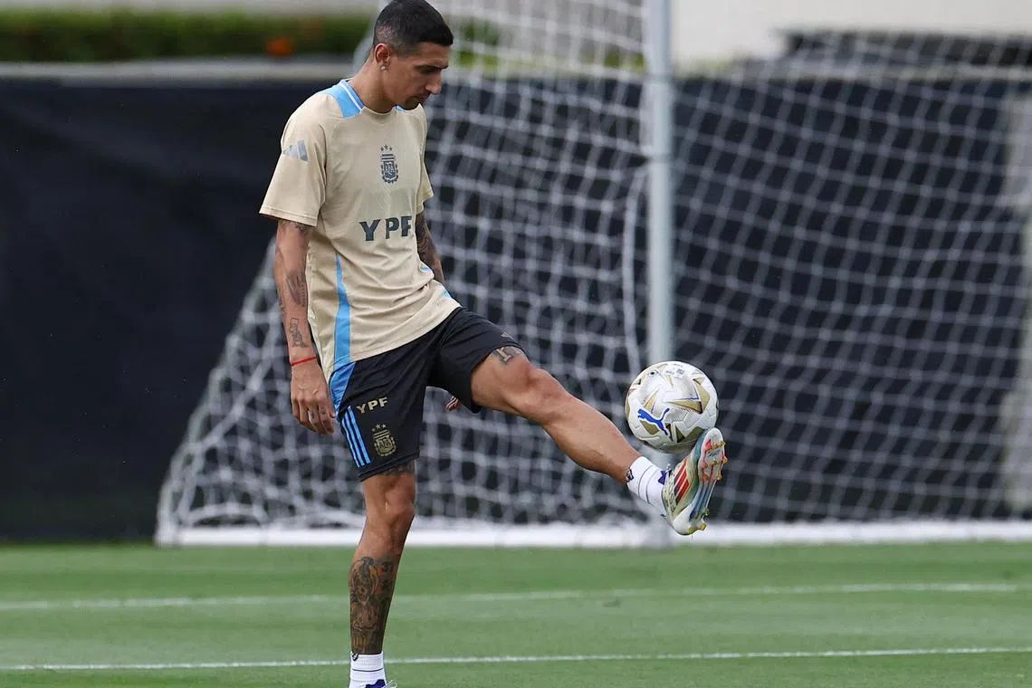 Argentina's Angel di Maria during training at Florida International University in Miami ahead of the Copa America final against Colombia on July 14. He will retire from international football after the match.