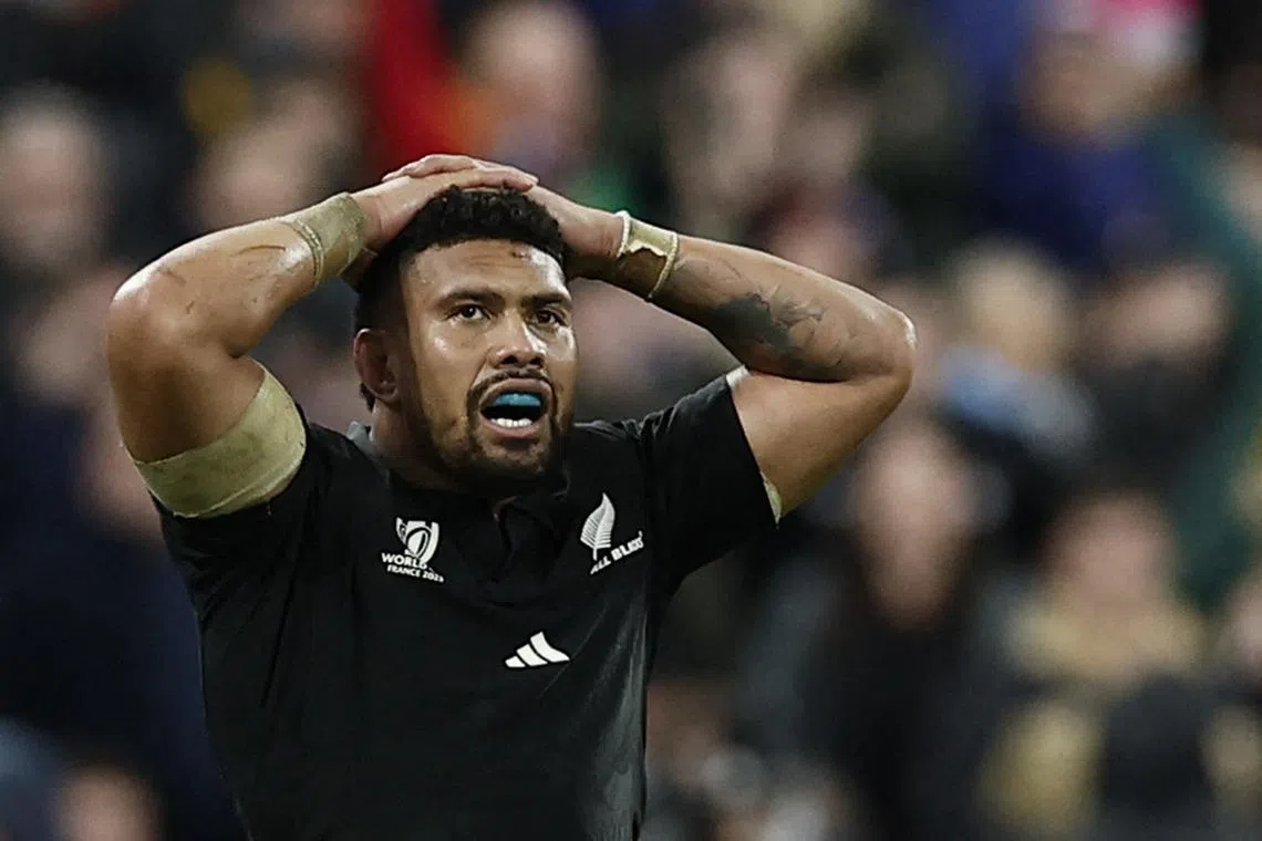 FILE PHOTO: Rugby Union - Rugby World Cup 2023 - Final - New Zealand v South Africa - Stade de France, Saint-Denis, France - October 28, 2023 New Zealand's Ardie Savea looks dejected after the match REUTERS/Benoit Tessier/File Photo