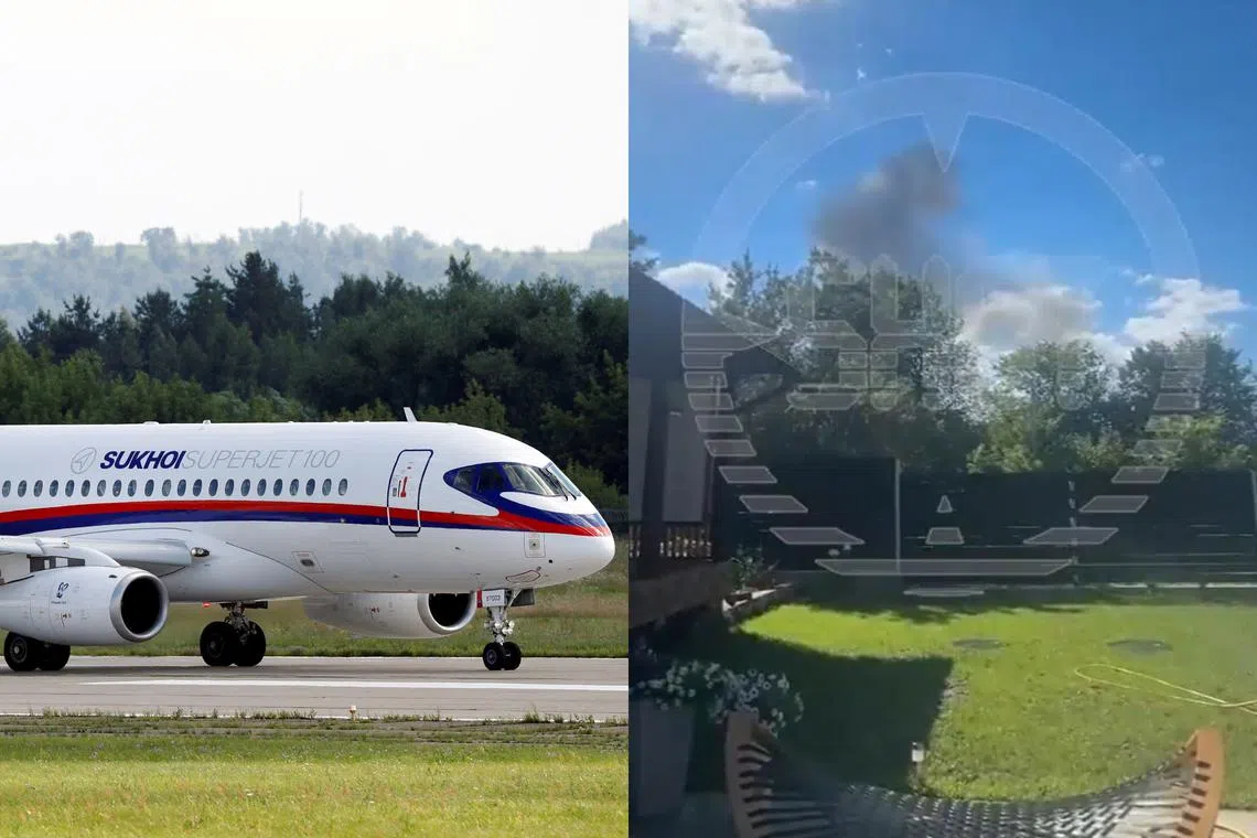 Three crew members are presumed to have been killed when a Sukhoi Superjet plane crashed in woodland near the city of Kolomna.