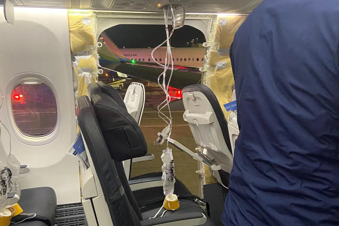 The door plug tore off the left side of an Alaska Airlines jet following takeoff from Portland, Oregon, en route to Ontario, California.