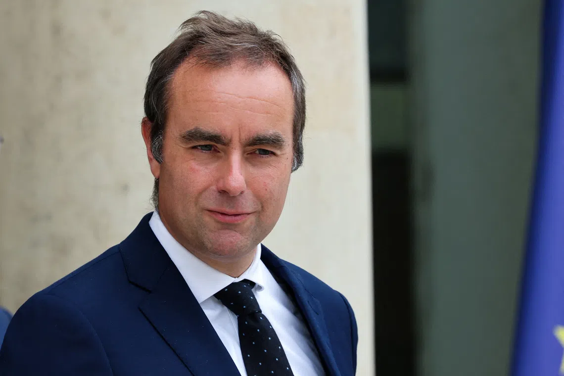 FILE PHOTO: French Defence Minister Sebastien Lecornu leaves following the weekly cabinet meeting at the Elysee Palace in Paris, France, September 3, 2025. REUTERS/Gonzalo Fuentes/File Photo