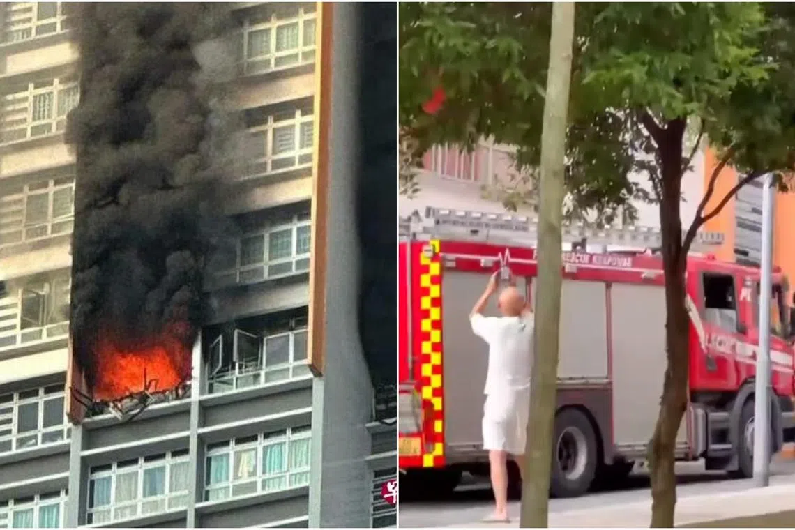 Flames engulfing the high-rise flat as a thick column of smoke streams skywards from its broken windows.