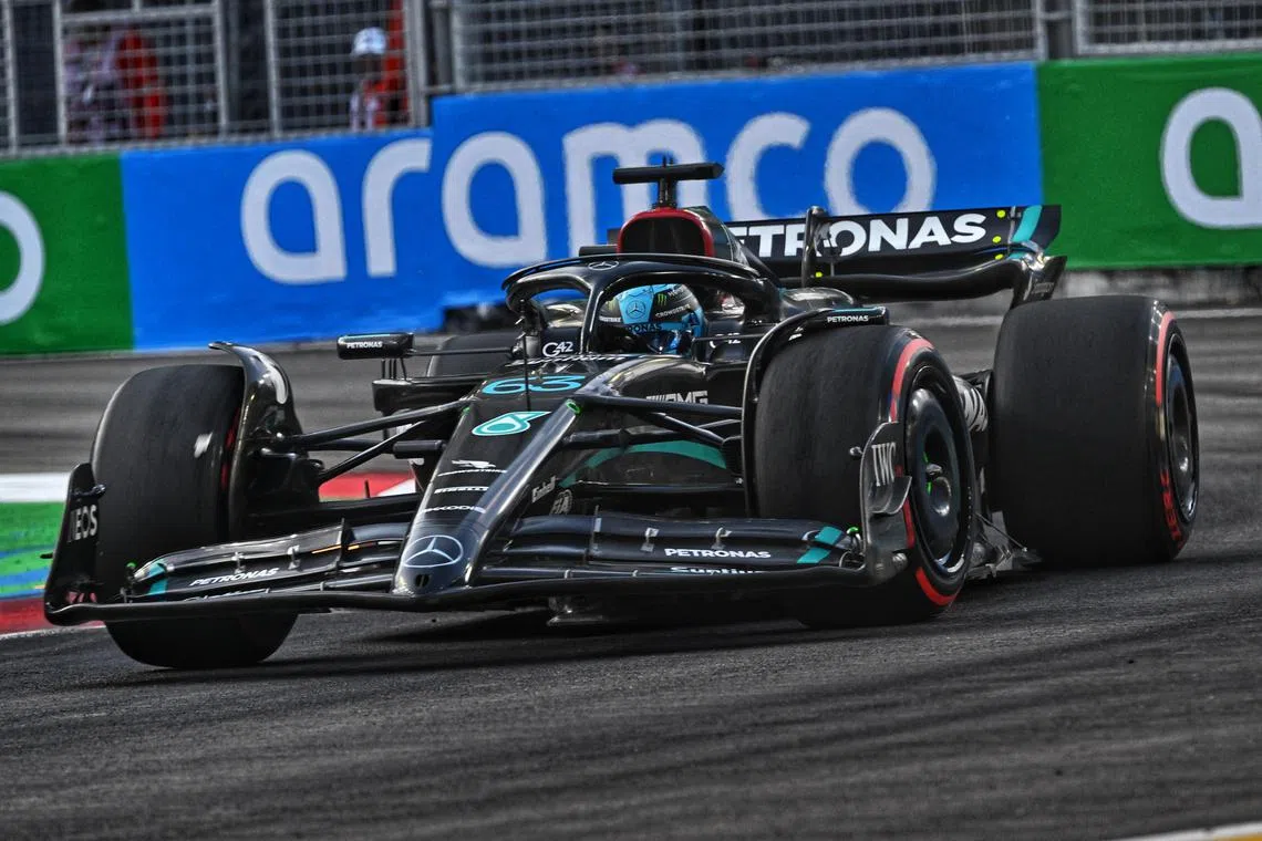 Mercedes' George Russell in action during the third practice session.