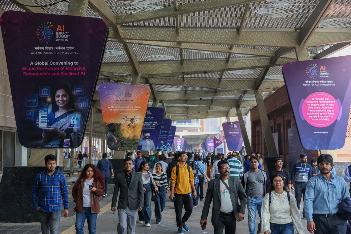 Visitors arrive at Bharat Mandapam, one of the venues for AI Impact Summit, in New Delhi, India, February 20, 2026. REUTERS/Bhawika Chhabra