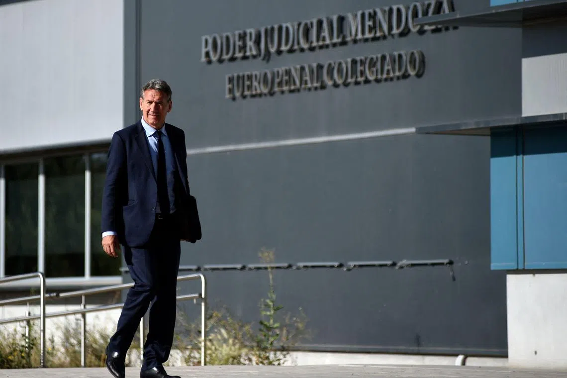 Rafael Cuneo Libarona, lawyer for French rugby players Hugo Auradou and Oscar Jegou, arrives at the Mendoza Criminal Court.