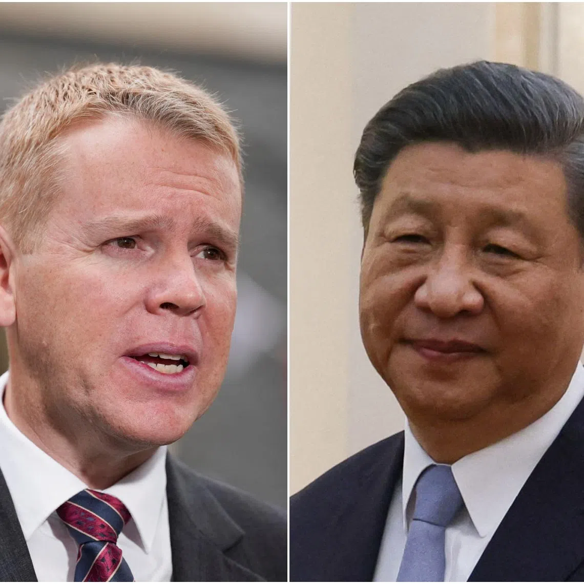 New Zealand PM Chris Hipkins (left) will meet China's President Xi Jinping, along with Premier Li Qiang, and congress chairman Zhao Leji during the visit.