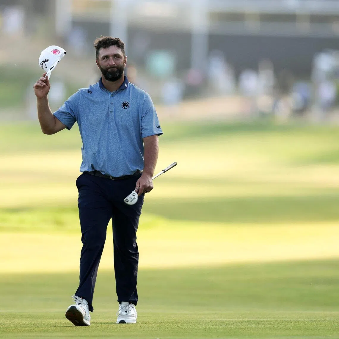 Jon Rahm of Spain acknowledges the crowd on the 18th hole during the final round of the PGA Championship.