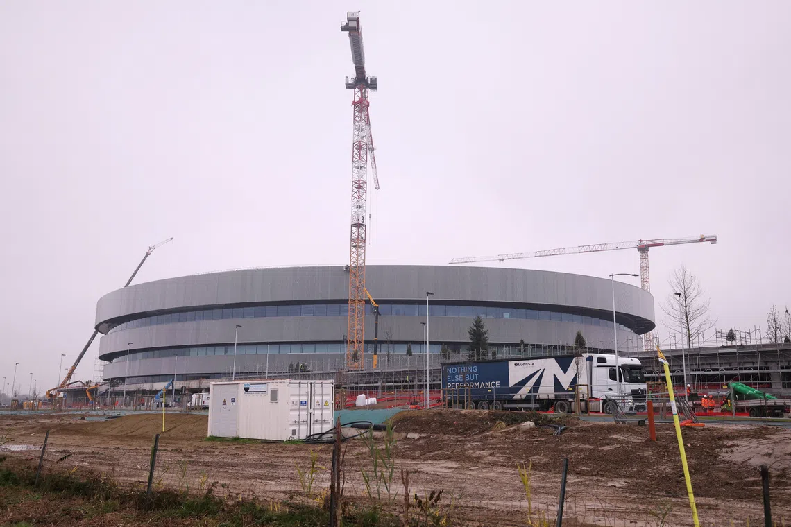 A general view of the construction site of the PalaItalia Santa Giulia ice hockey arena, which will host the hockey and para hockey competitions at the Milano Cortina 2026 Winter Olympic Games, in Milan, Italy, December 1, 2025. REUTERS/Claudia Greco
