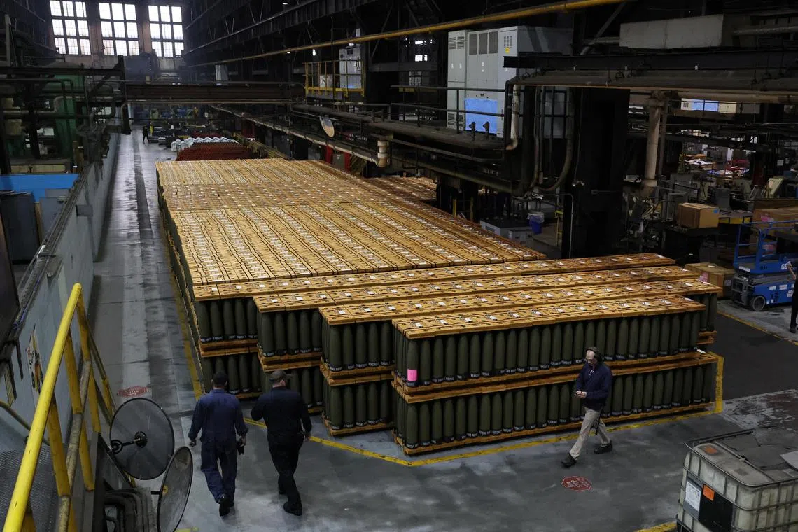 155mm artillery shells are packed for shipping at the Scranton Army Ammunition Plant in Scranton, Pennsylvania, U.S., February 16, 2023. REUTERS/Brendan McDermid