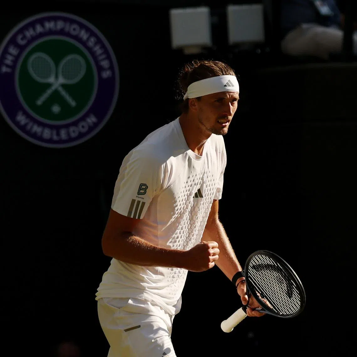 Jul 4, 2026; London, United Kingdom; Alexander Zverev (GER) reacts after match point against Marcos Giron (USA) (not pictured) on day six of The Championships Wimbledon 2026 at All England Lawn Tennis and Croquet Club. Mandatory Credit: Geoff Burke-Imagn Images