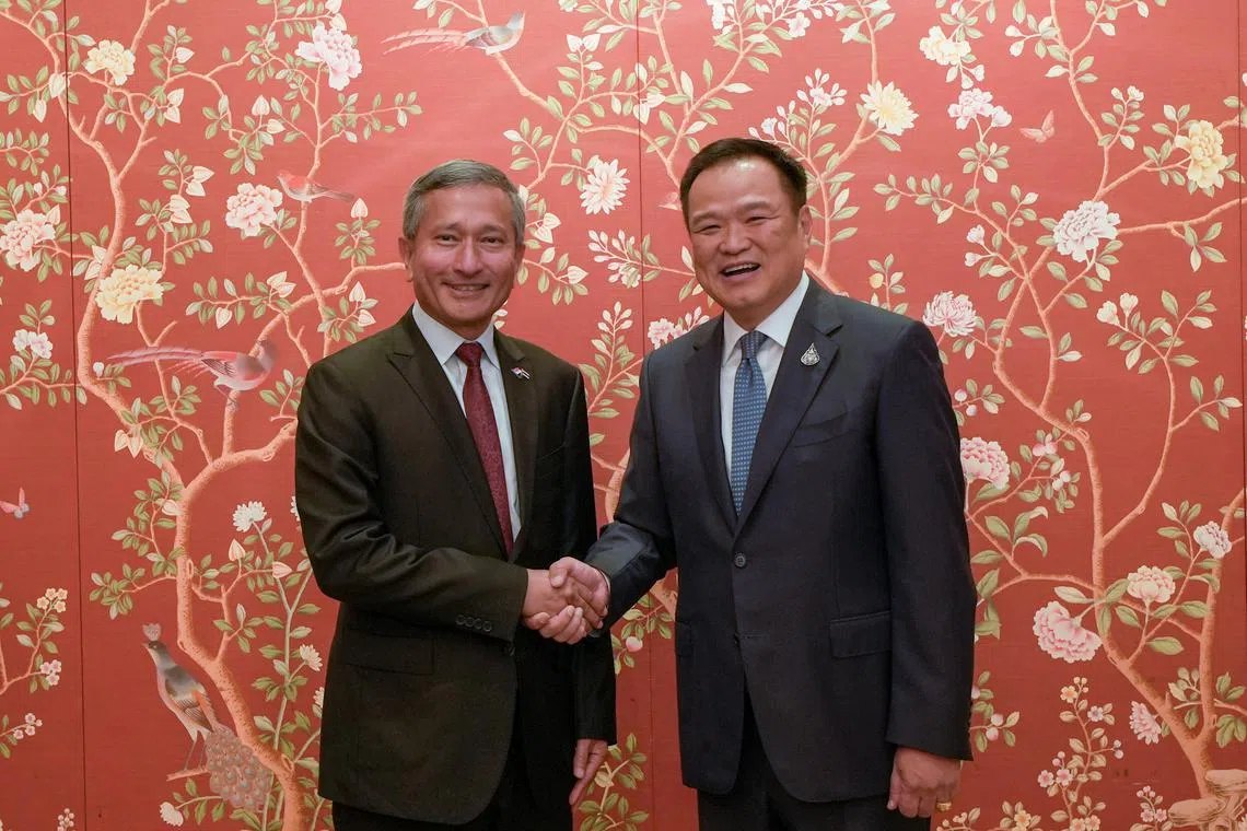 Foreign Minister Vivian Balakrishnan (left) was hosted to lunch by Thai DPM and Minister of Interior Anutin Charnvirakul.