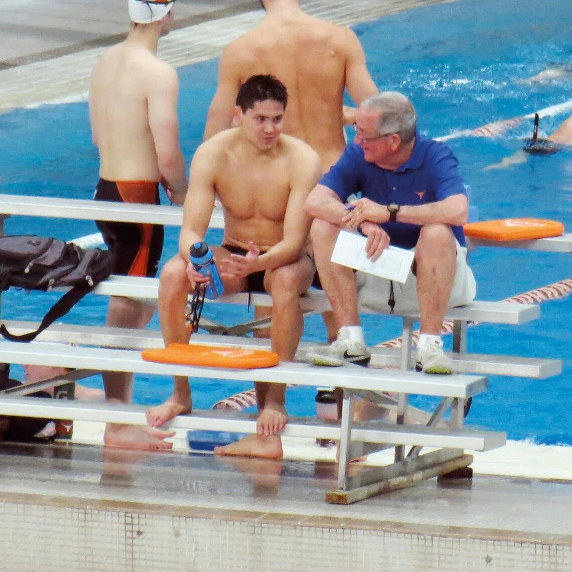 Singapore swimmer Joseph Schooling with coach Eddie Reese at the University of Texas in 2016.