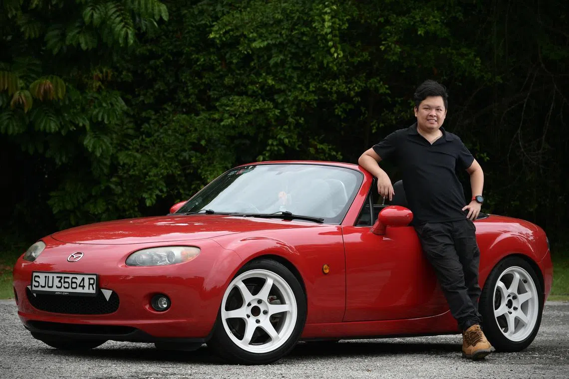 After Mr Roy Tan passed his driving test in 2017, the first car he drove was a third-generation Mazda MX-5 hard top roadster. The MX-5 was scrapped in 2018 when its COE expired, but the 29-year-old missed it so much that he bought another MX-5 as a replacement in 2021 - a second-hand car that was then 14-years-old.