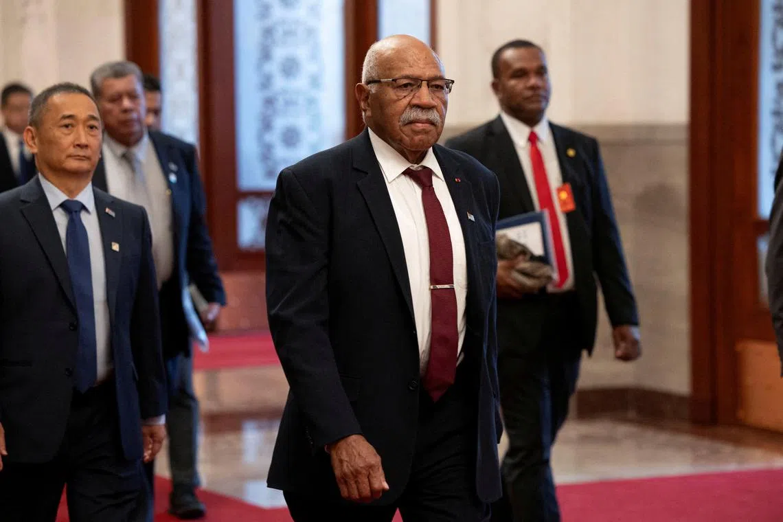 Fiji's Prime Minister Sitiveni Rabuka arrives at the Great Hall of the People for a meeting with Chinese President Xi Jinping in Beijing, China, August 20, 2024. ANDRES MARTINEZ CASARES/Pool via REUTERS/File Photo