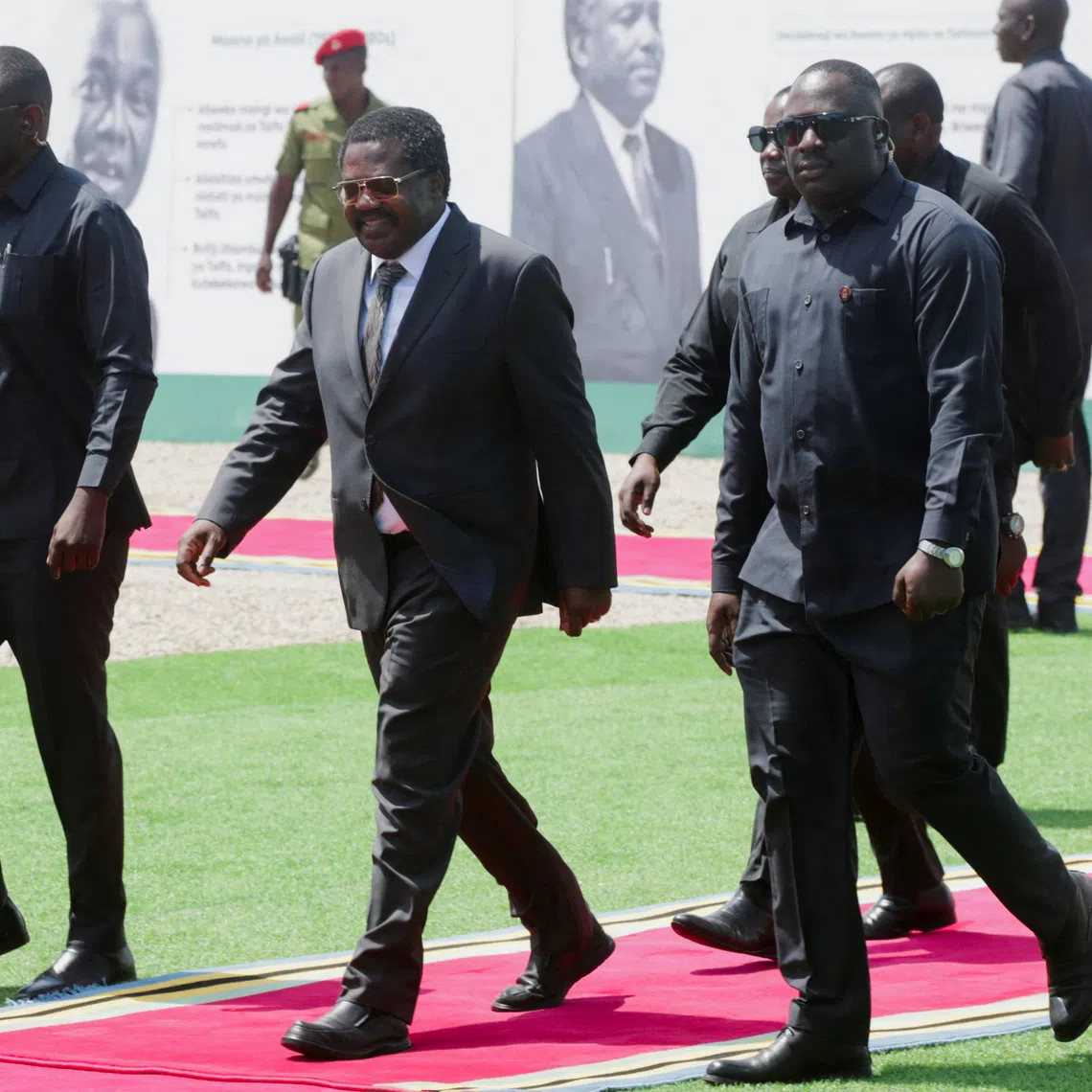 Tanzania Vice President Emmanuel Nchimbi is escorted for the inauguration of the 2,115MW hydropower project at the Julius Nyerere Hydropower Station at the Rufiji River, eastern Tanzania, August 22, 2026. REUTERS/Emmanuel Herman