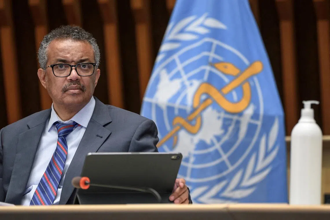FILE PHOTO: World Health Organization (WHO) Director-General Tedros Adhanom Ghebreyesus attends a news conference organized by Geneva Association of United Nations Correspondents (ACANU) amid the COVID-19 outbreak, caused by the novel coronavirus, at the WHO headquarters in Geneva Switzerland July 3, 2020. Fabrice Coffrini/Pool via REUTERS/File Photo