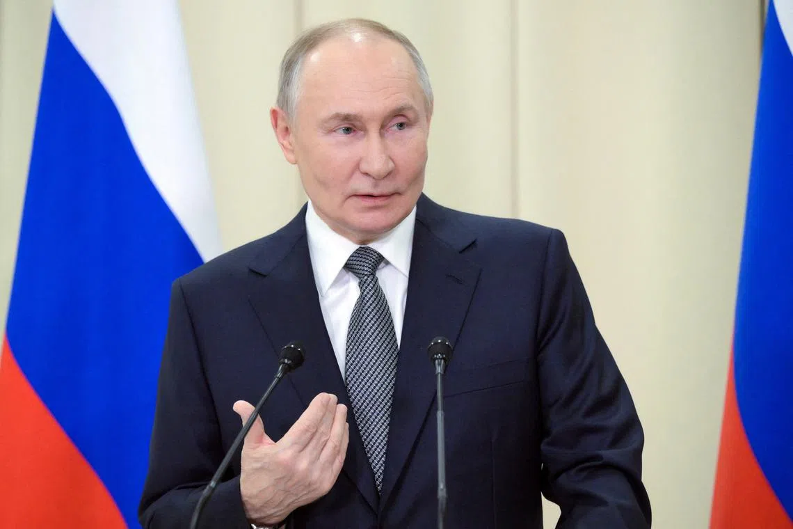 FILE PHOTO: Russian President Vladimir Putin speaks during a press conference following a meeting of the Supreme Eurasian Economic Council in the Leningrad region, Russia, December 26, 2024. Sputnik/Alexei Danichev/Pool via REUTERS/File Photo
