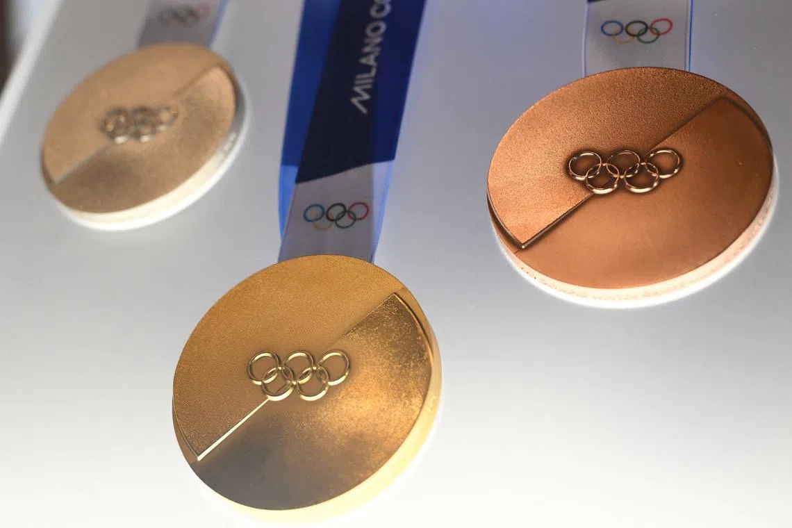 Olympics - 2026 Milano Cortina Winter Olympics medals unveiled - Palazzo Balbi, Venice, Italy - July 15, 2025 General view of the Milano Cortina Winter Olympics medals during the unveiling REUTERS/Alberto Lingria