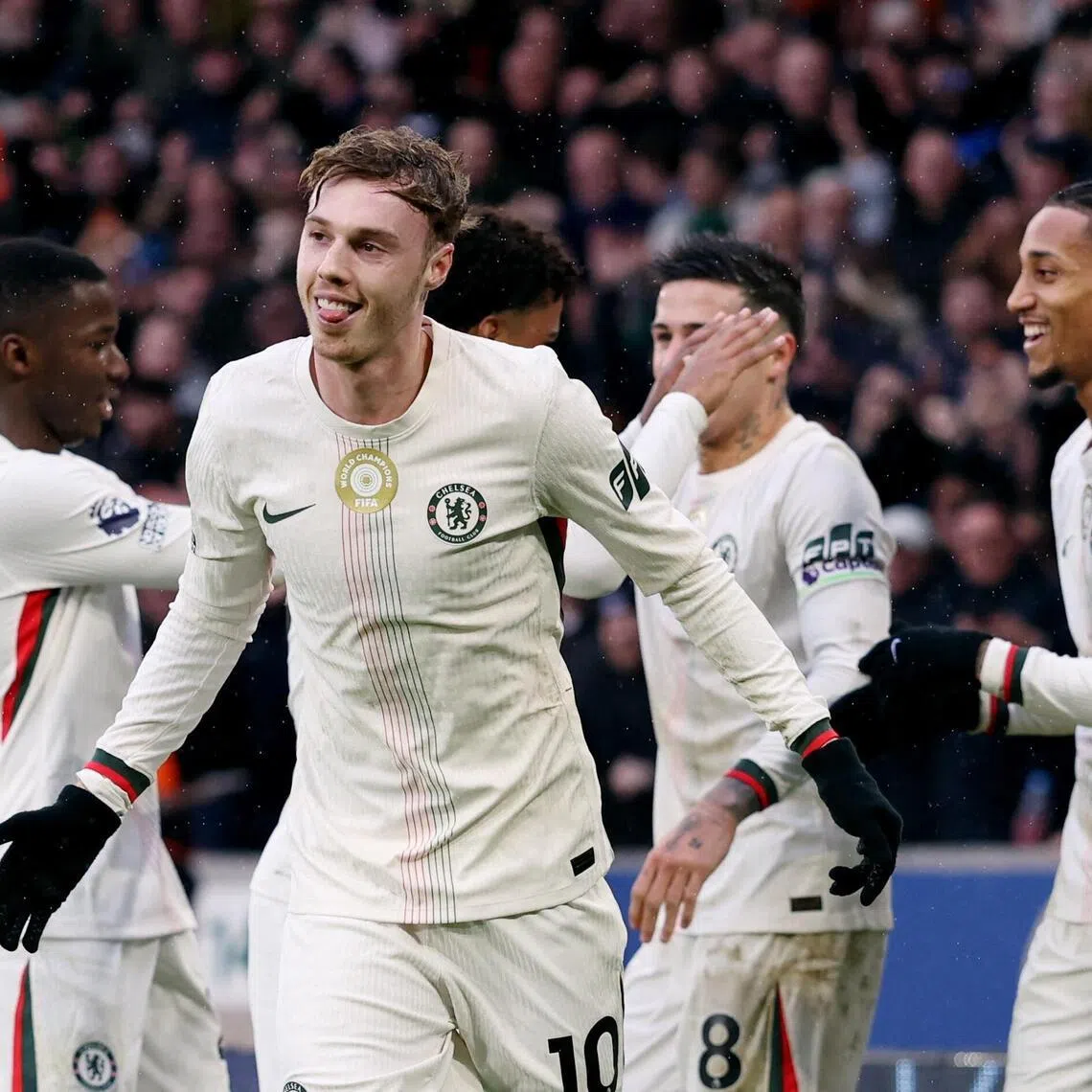 Chelsea's Cole Palmer celebrates scoring their third goal in the 3-1 English Premier League win over Wolverhampton Wanderers at the Molineux on Feb 7, 2026.