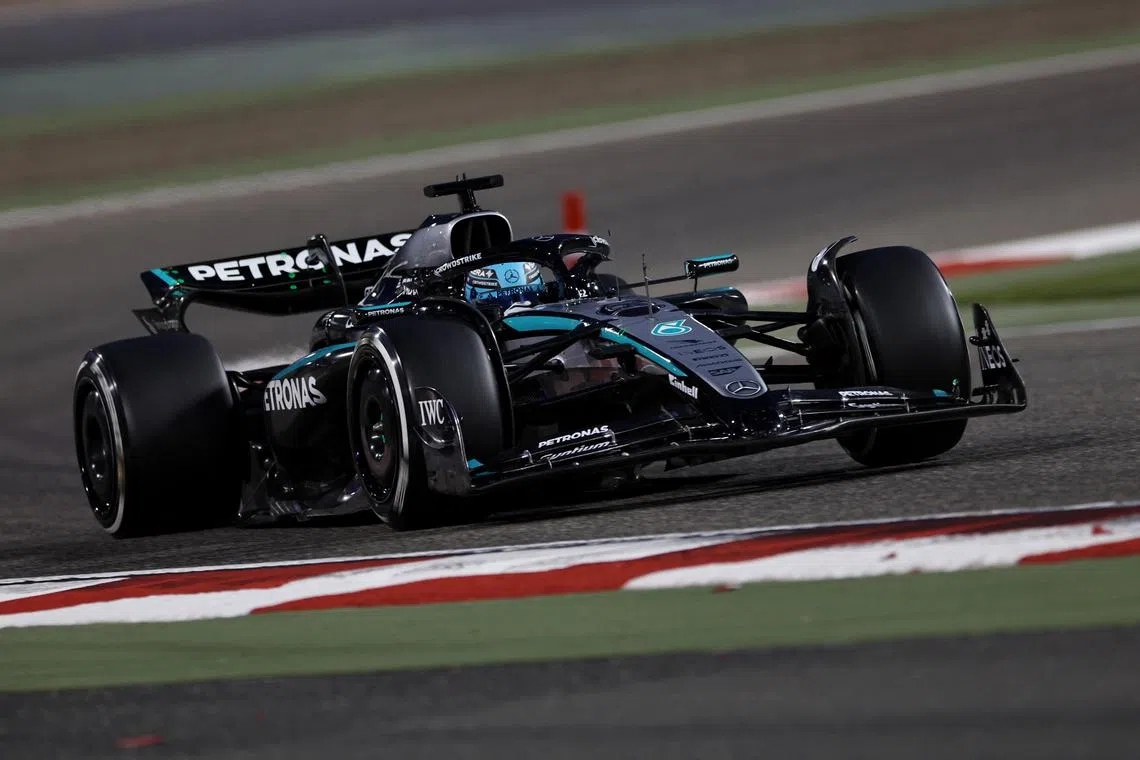 Mercedes' George Russell in action during the final day of F1 testing at Bahrain's Sakhir circuit on Feb 28.