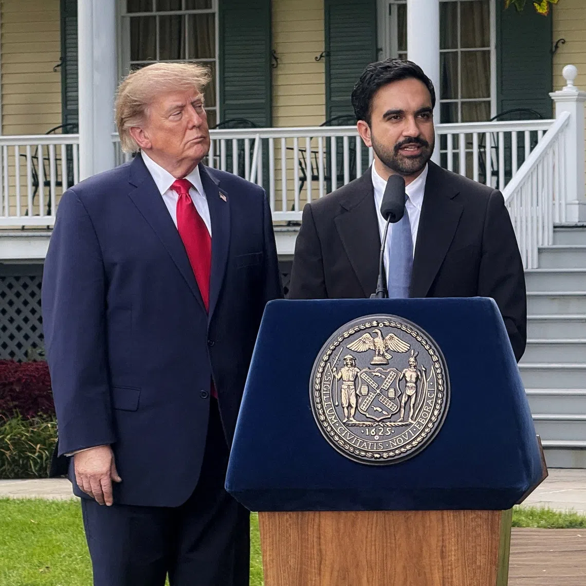 This marked the pair’s third public meeting since Zohran Mamdani (right) swept the mayoral election in 2025.