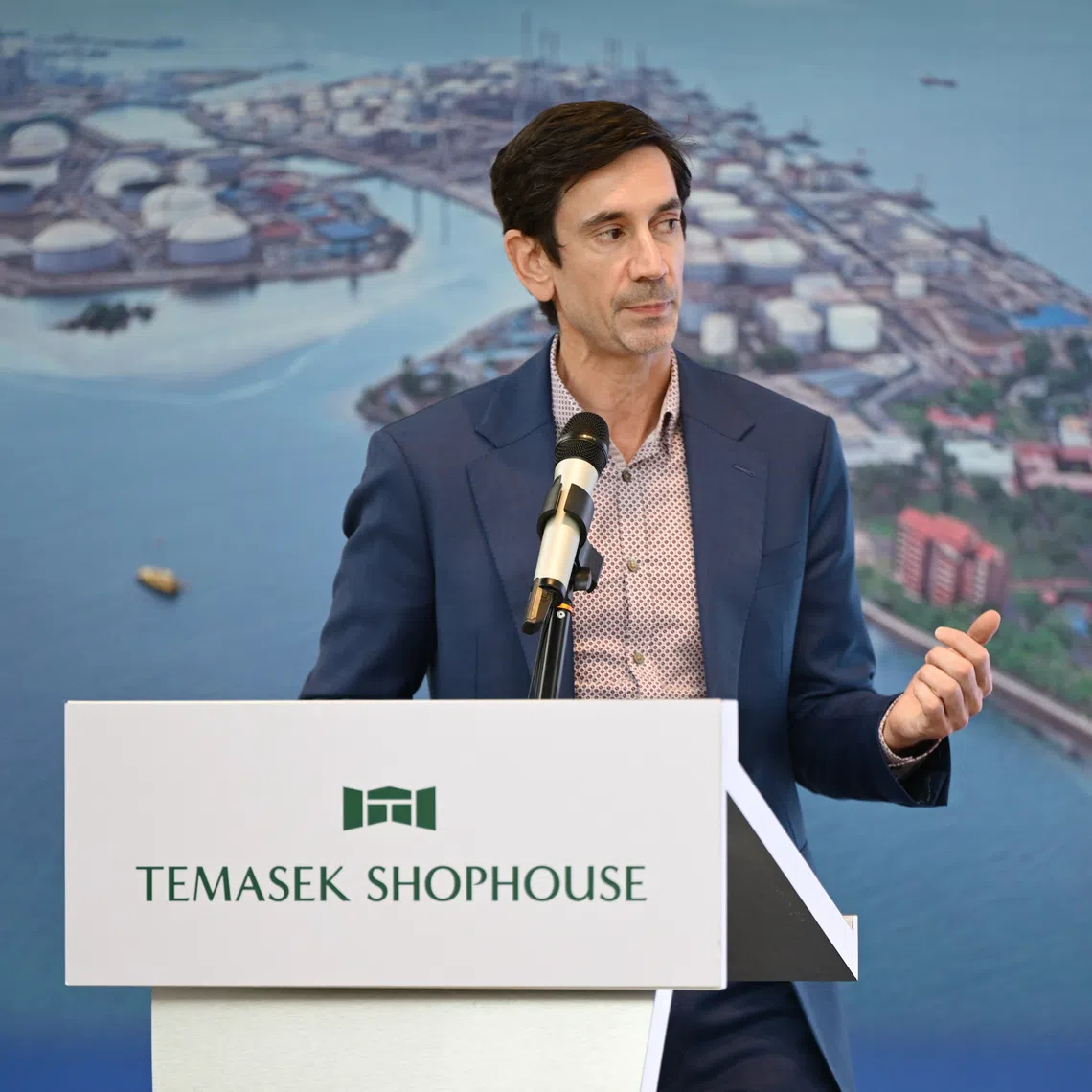 Aether Fuels founder and chief executive Conor Madigan speaking at the signing ceremony for the Project Beacon facility, which will be located on Pulau Bukom.