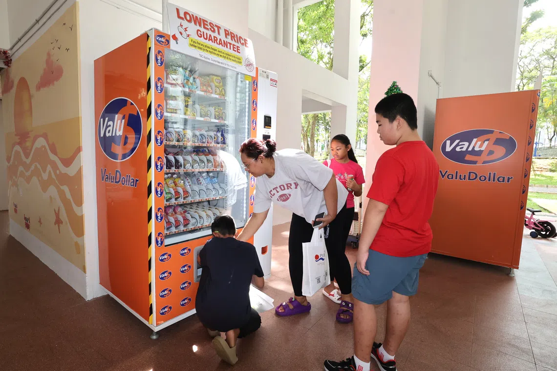 The machine at Block 185 Edgefield Plains is among 63 that were recently installed at 12 Vending Hubs in Punggol Shore, offering everyday essentials and food.