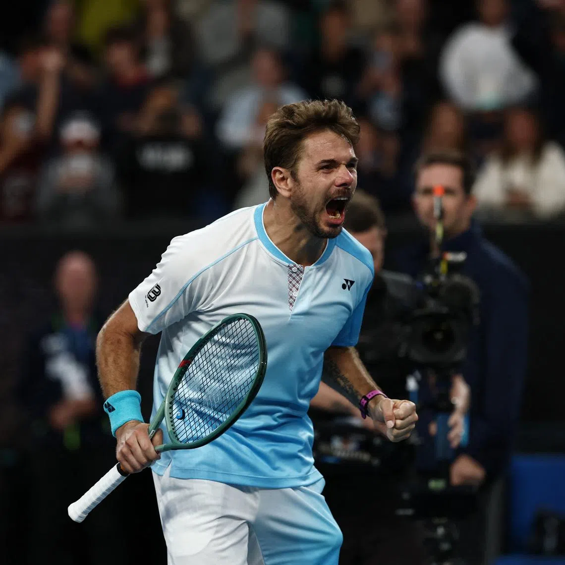 Tennis - Australian Open - Melbourne Park, Melbourne, Australia - January 22, 2026 Switzerland's Stan Wawrinka celebrates after winning his second round match against France's Arthur Gea REUTERS/Tingshu Wang
