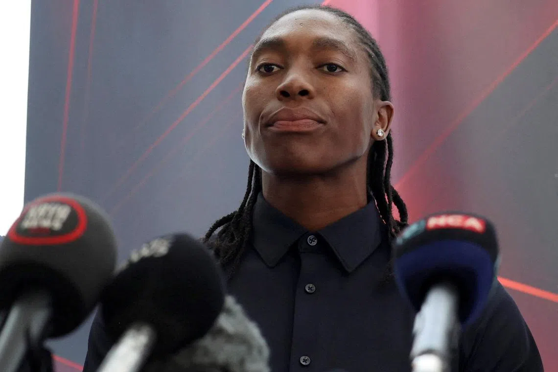 FILE PHOTO: South African athlete, Caster Semenya reacts during her press conference about the upcoming case at the Grand Chamber of the European Court of Human Rights, in Johannesburg, South Africa, February 9, 2024. REUTERS/Alet Pretorius/File Photo