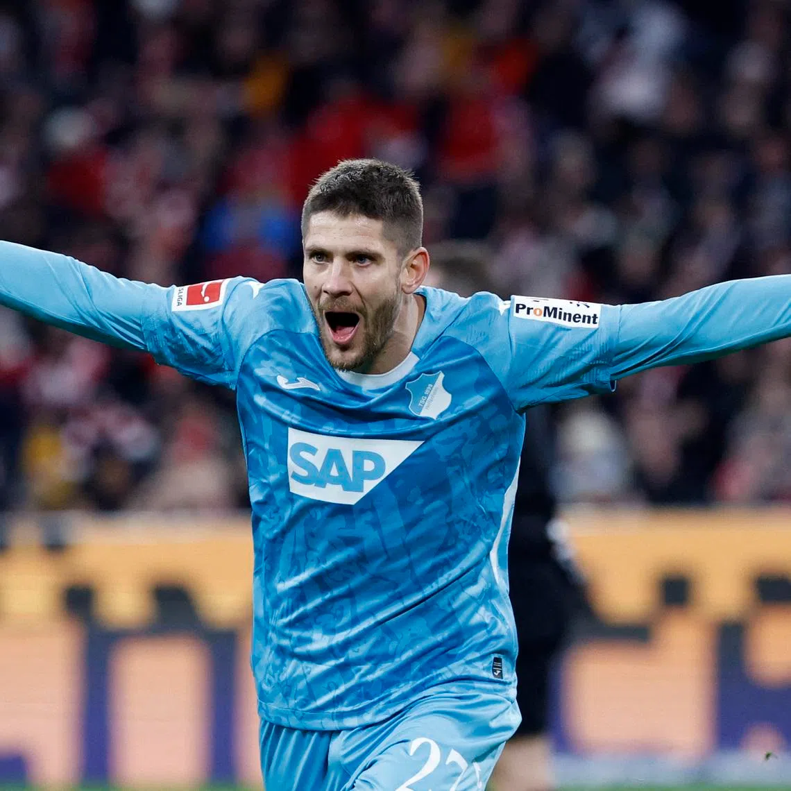 FILE PHOTO: Soccer Football - Bundesliga - Bayern Munich v TSG 1899 Hoffenheim - Allianz Arena, Munich, Germany - February 8, 2026 TSG 1899 Hoffenheim's Andrej Kramaric celebrates scoring their first goal REUTERS/Heiko Becker/File Photo