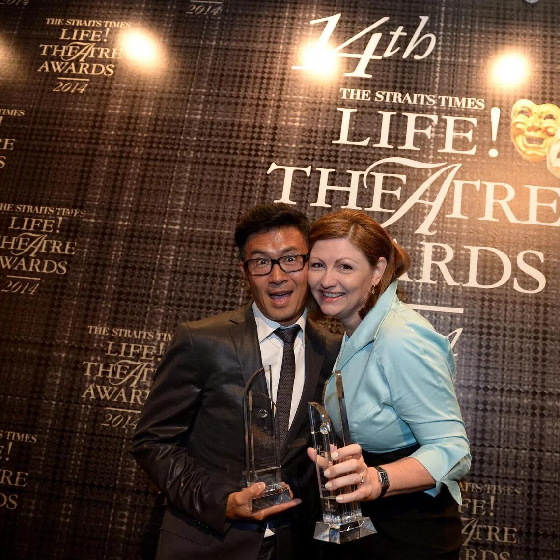 Adrian Pang (best actor winner) and his wife, Tracie Pang (director of Next To Normal, which won Production of the Year) at the 14th annual Life! Theatre Awards which was held at The St Regis Singapore on 10 March 2014.