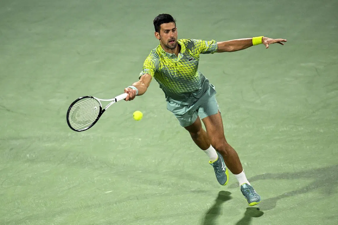 Novak Djokovic in action against Tallon Griekspoor in their round of 16 at the Dubai Tennis Championship. The Serb won 6-2, 6-3.