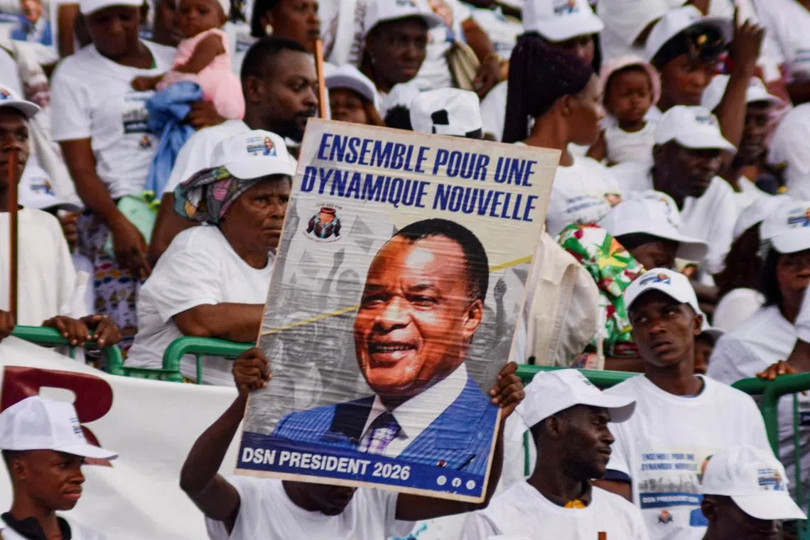 FILE PHOTO: Supporters of outgoing President Denis Sassou Nguesso, who is running for re-election, take part in a campaign rally ahead of the March 15 presidential election, in Brazzaville, Congo Republic, March 7, 2026. REUTERS/Roch Bouka/File Photo