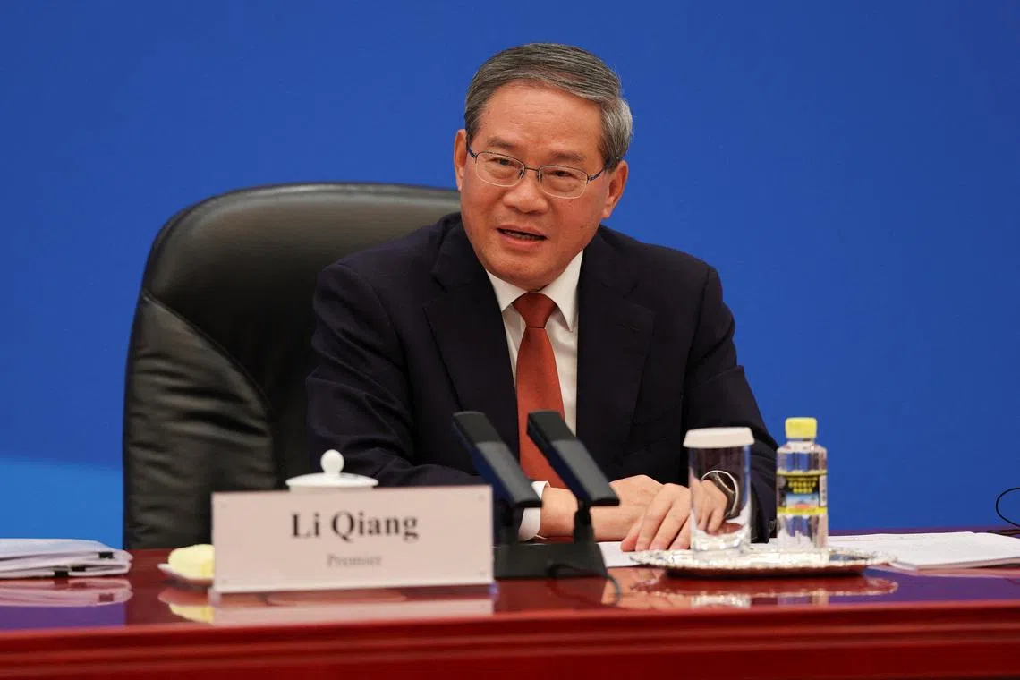 Chinese Premier Li Qiang at the Great Hall of the People in Beijing, on May 14.
