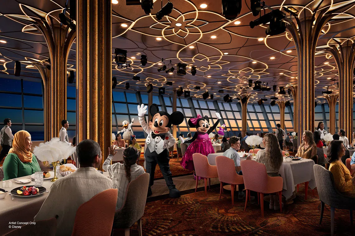 A musical performance and Interaction with Mickey Mouse and friends at the Hollywood Spotlight Club is part of the Disney Adventure’s rotational dining experience.