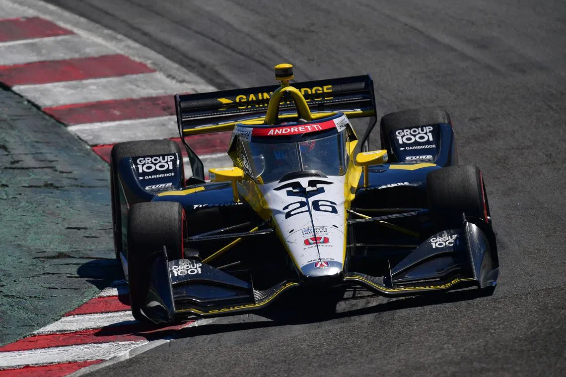 FILE PHOTO: Jul 27, 2025; Salinas, California, USA; Andretti Autosport driver Colton Herta (26) during the Monterey Grand Prix at WeatherTech Raceway Laguna Seca. Mandatory Credit: Gary A. Vasquez-Imagn Images/ File Photo