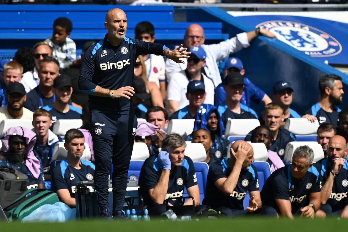Chelsea's Italian head coach Enzo Maresca shouts instructions in the pre-season friendly against Inter Milan at Stamford Bridge in London on Aug 11, 2024.