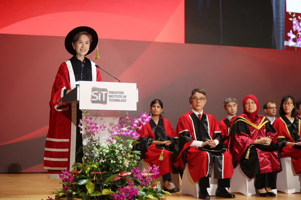 Minister for Digital Development and Information Josephine Teo encouraged graduates to combine technological skills with deep knowledge of their chosen profession or industry.