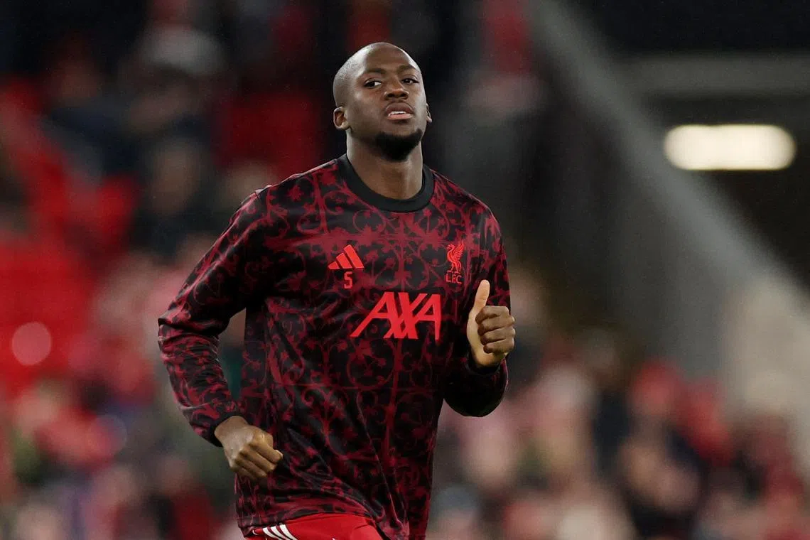 Soccer Football - Premier League - Liverpool v Newcastle United - Anfield, Liverpool, Britain - January 31, 2026  Liverpool's Ibrahima Konate during the warm up before the match REUTERS/Phil Noble
