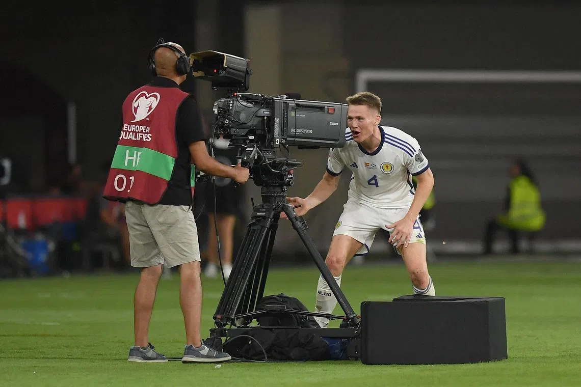 Scotland midfielder Scott McTominay celebrating his goal, which was later ruled out for offside. Spain went on to defeat the Scots 2-0 in their Euro 2024 Group A qualifier on Thursday.
