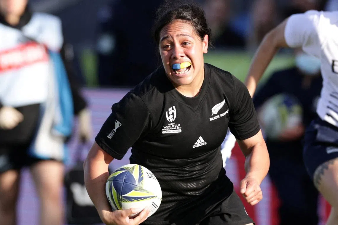 FILE PHOTO: Rugby Union - Women’s World Cup - New Zealand v Scotland - Northland Events Centre, Whangarei, New Zealand - October 22, 2022 New Zealand's Sylvia Brunt  in action REUTERS/David Rowland/File Photo