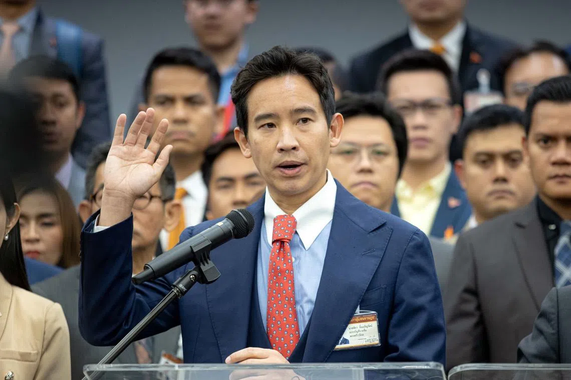 Pita Limjaroenrat, leader of the Move Forward Party, during a news conference at the Thai Parliament complex in Bangkok on Jan. 31, 2024. 