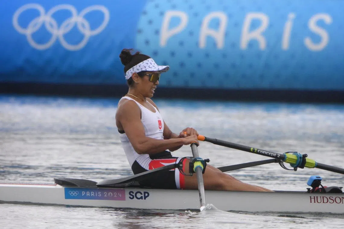 Saiyidah Aisyah competed in the fifth of six heats in the women’s singles sculls at the Vaires-sur-Marne Nautical Stadium.